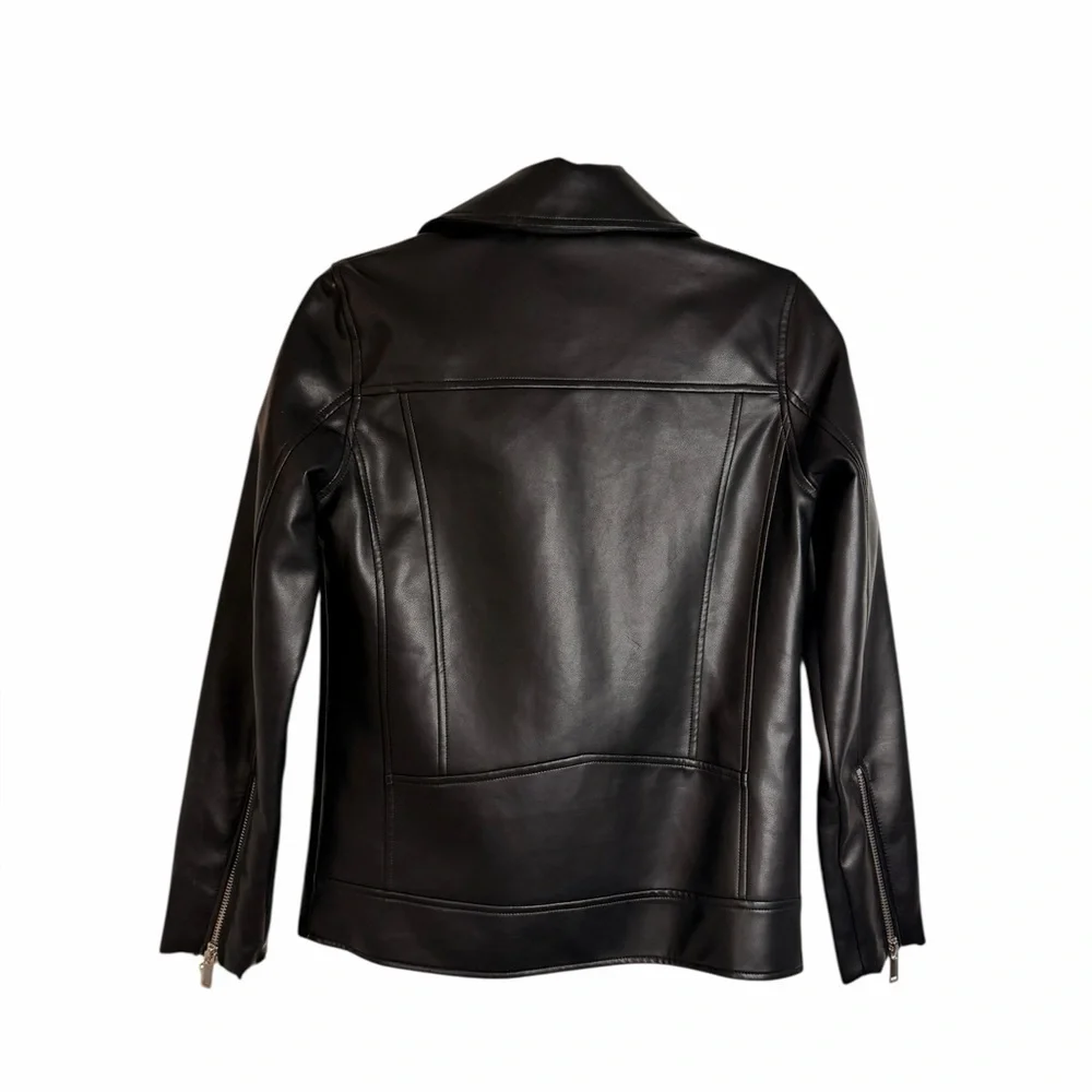 Anthropologie Avec Les Filles Black Relaxed Faux Leather Moto Jacket Women’s XS - Picture 5 of 10